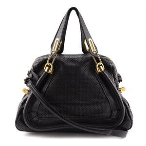 CHLOé BLACK PERFORATED CALFSKIN MEDIUM PARATY BAG - Authentic & Prestine
